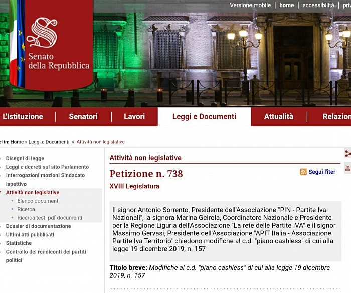 Senato, petizione, pin, Antonio Sorrento